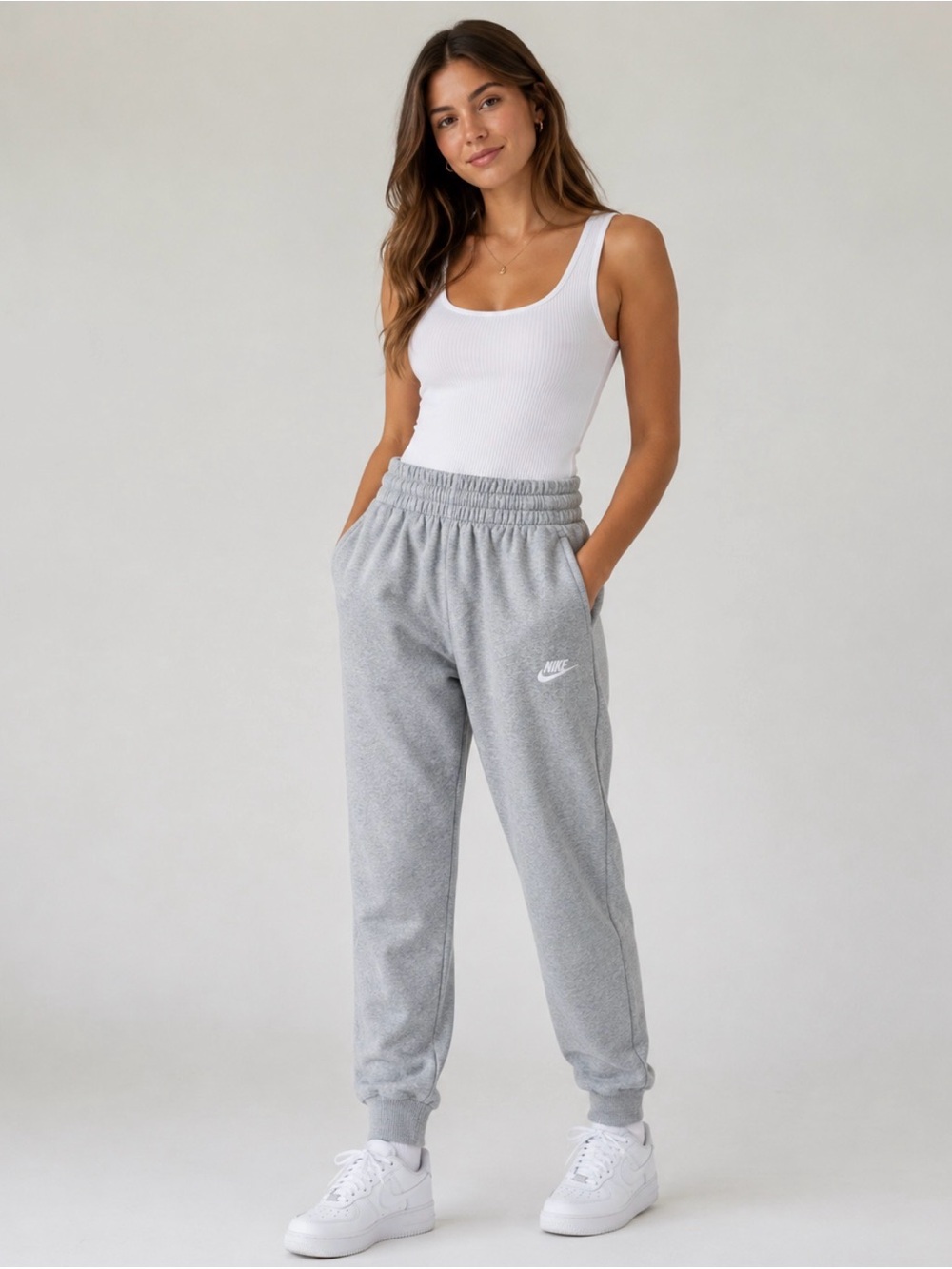 Nike Gray Fleece Jogger Sweatpants Logo Athletic Lounge